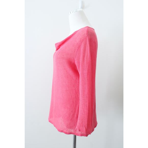 Habitat Size S 100% Linen Draped Neck Knit Blouse 3/4 Sleeve Pink - Picture 6 of 10